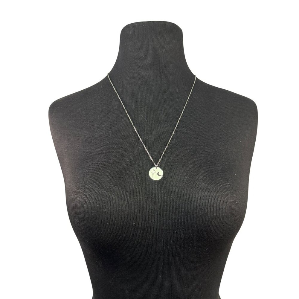 Stainless Steel Moon & Flower Pendant Necklace With Lobster Clasp